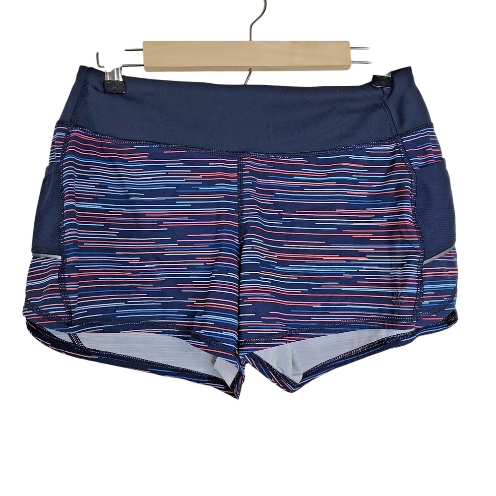 Athleta Ready To Go Running Shorts Womens Small Blue Pink‎ Space Dye Pocket
